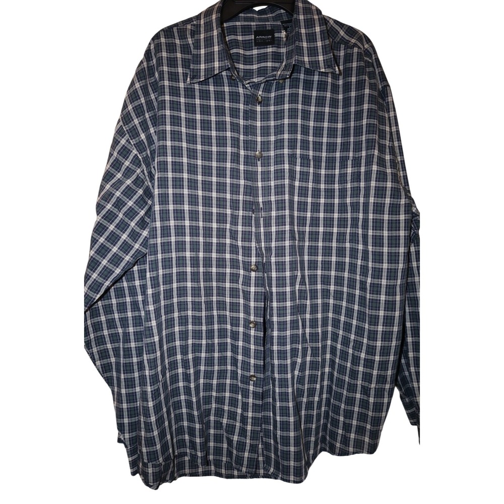 Arrow Button Front Shirt Men's Size L Multi Shades of Blue Plaid‎ Long Sleeves